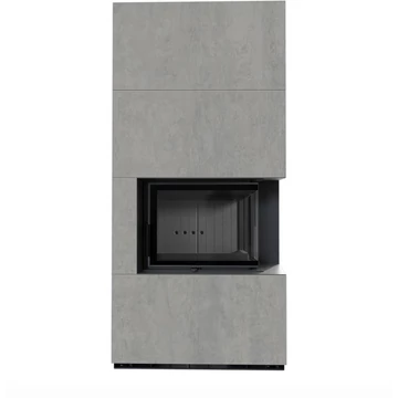KRATKI FLOKI BOX 8 kW CEMENTO GRIGIO KANDALLÓ KŐ BURKOLATTAL JOBBOS FEKETE BELSŐVEL