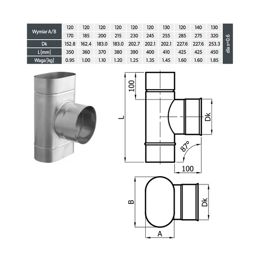 DARCO T-BEKÖTŐ OVÁLIS IDOM 120x185MM/160MM 90°