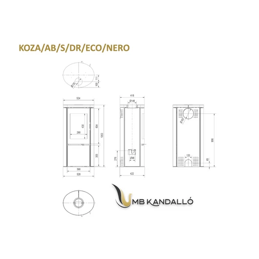 KRATKI KOZA AB S ECO KANDALLÓKÁLYHA NERO SÖTÉTSZÜRKE BETON