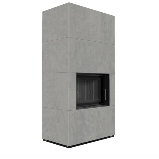 KRATKI FLOKI BOX 8 kW CEMENTO GRIGIO KANDALLÓ KŐ BURKOLATTAL FEKETE BELSŐVEL