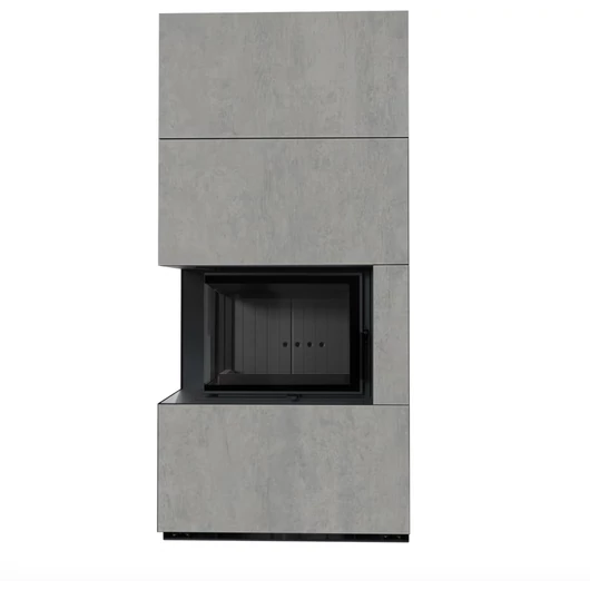 KRATKI FLOKI BOX 8 kW CEMENTO GRIGIO KANDALLÓ KŐ BURKOLATTAL BALOS FEKETE BELSŐVEL