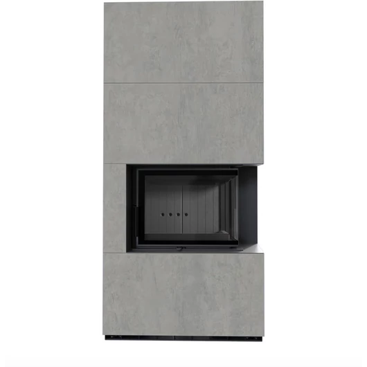 KRATKI FLOKI BOX 8 kW CEMENTO GRIGIO KANDALLÓ KŐ BURKOLATTAL JOBBOS FEKETE BELSŐVEL