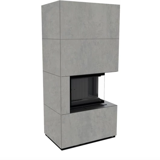 KRATKI FLOKI BOX 8 kW CEMENTO GRIGIO KANDALLÓ KŐ BURKOLATTAL JOBBOS FEKETE BELSŐVEL