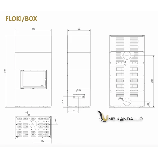 KRATKI FLOKI BOX 8 kW NATURALI PIETRA KANDALLÓ KŐ BURKOLATTAL FEKETE BELSŐVEL