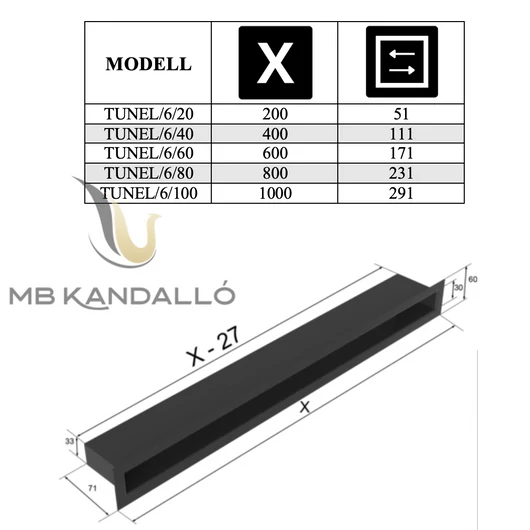 MINIMAL INOX KANDALLÓ SZELLŐZŐRÁCS 6x40cm /HÁTFAL NÉLKÜL/