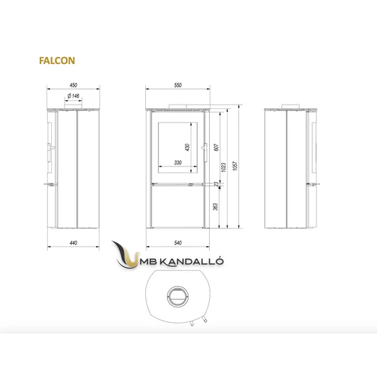 KRATKI FALCON KANDALLÓKÁLYHA FEKETE BELSŐVEL