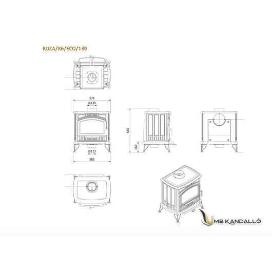 KRATKI KOZA K6 130 ECO 6,5 kW HORDOZHATÓ KÁLYHA