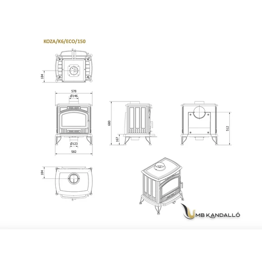 KRATKI KOZA K6 150 ECO 6,5 kW HORDOZHATÓ KÁLYHA