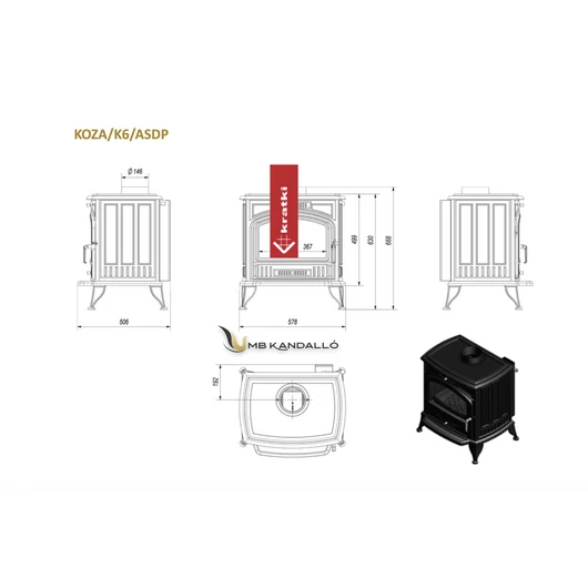 KRATKI KOZA K6 130 KÁLYHA ASDP RENDSZERREL