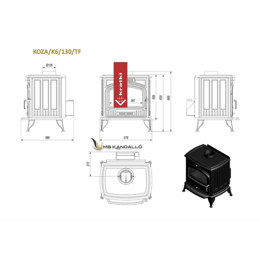 KRATKI KOZA K6 130 KÁLYHA TURBOFAN RENDSZERREL