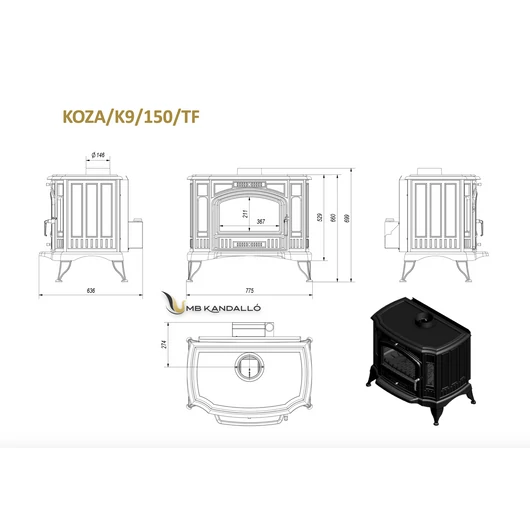 KRATKI KOZA K9 150 KÁLYHA TURBOFAN RENDSZERREL