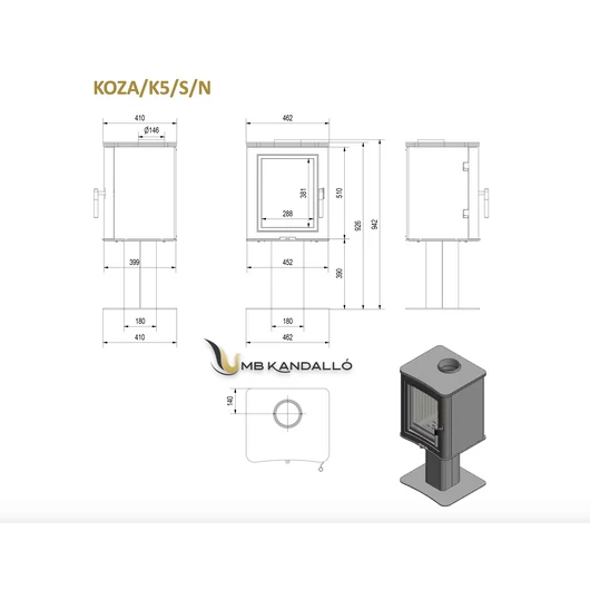 KRATKI KOZA K5 S KANDALLÓKÁLYHA LÁBAZATTAL