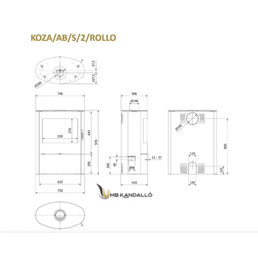 KOZA AB S 2 ROLLO KANDALLÓKÁLYHA