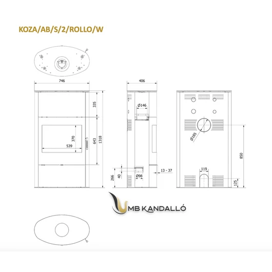 KOZA AB S 2 ROLLO MAGASÍTOTT KANDALLÓKÁLYHA 