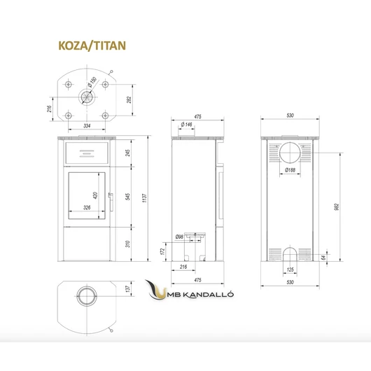 KRATKI KOZA TITAN KANDALLÓKÁLYHA FEKETE BELSŐVEL