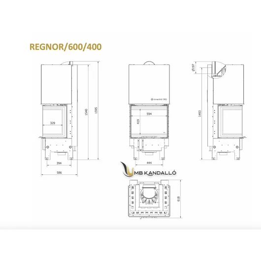 REGNOR 7 kW HÁROM OLDALAS FEKETE BELSŐVEL