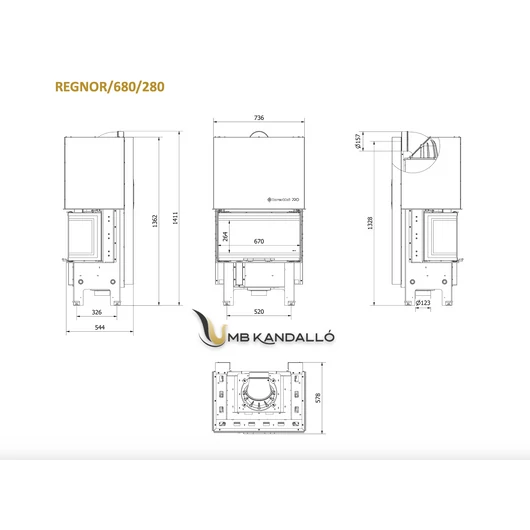 REGNOR 6 kW HÁROM OLDALAS FEKETE BELSŐVEL