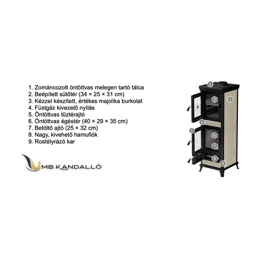 THERMOROSSI AGNESE EASY BEIGE KANDALLÓKÁLYHA SÜTŐVEL